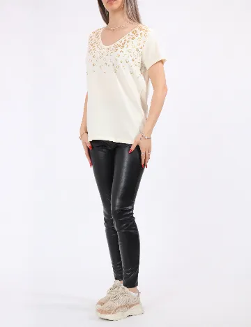 Tricou Pieces, crem