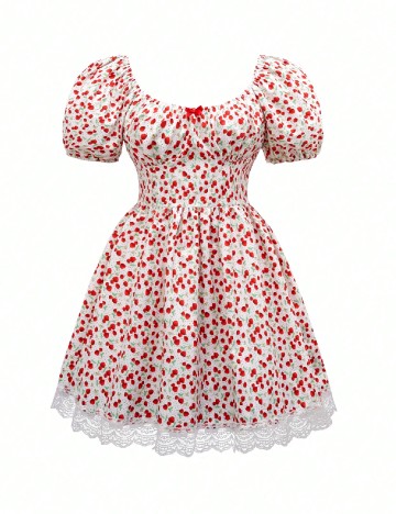 Rochie scurta SHEIN, alb/rosu