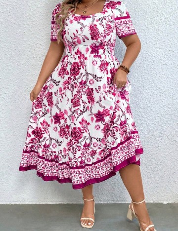 Rochie medie SHEIN CURVE, alb/roz