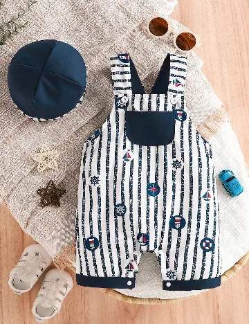 Salopeta Shein Kids, alb/albastru