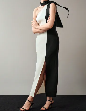 Rochie lunga MOTF, alb/negru Alb