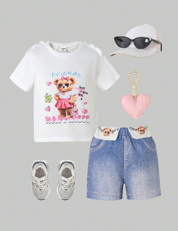 Compleu Shein Kids, alb/albastru