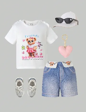 Compleu Shein Kids, alb/albastru