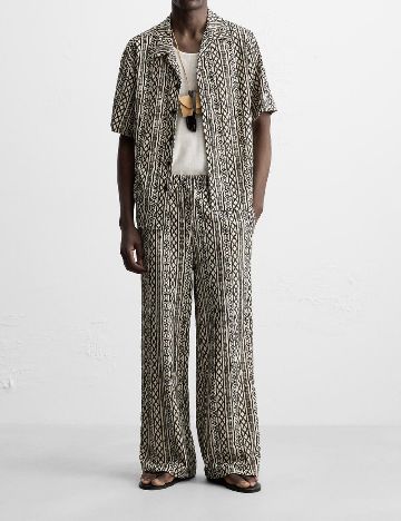 Pantaloni Zara, ecru/negru
