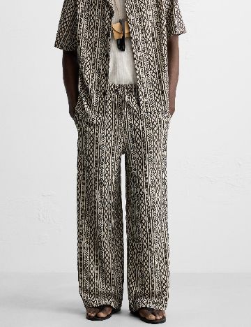 Pantaloni Zara, ecru/negru