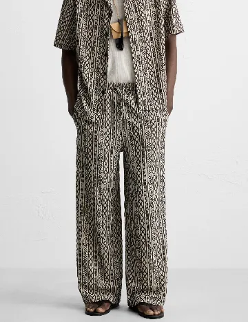 Pantaloni Zara, ecru/negru
