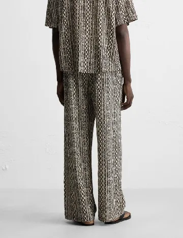 Pantaloni Zara, ecru/negru