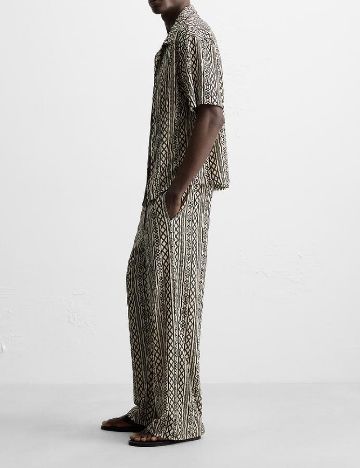 Pantaloni Zara, ecru/negru