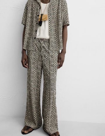 Pantaloni Zara, ecru/negru
