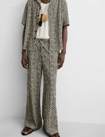 Pantaloni Zara, ecru/negru