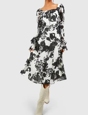 Rochie medie Boohoo, alb/negru