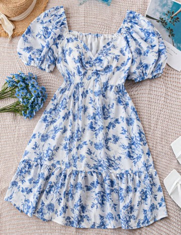 Rochie scurta SHEIN, alb/albastru