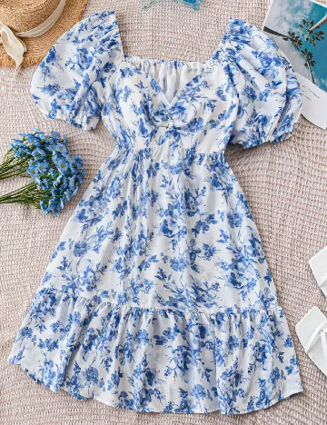Rochie scurta SHEIN, alb/albastru