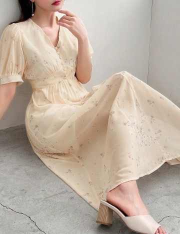 Rochie medie Friful, galben