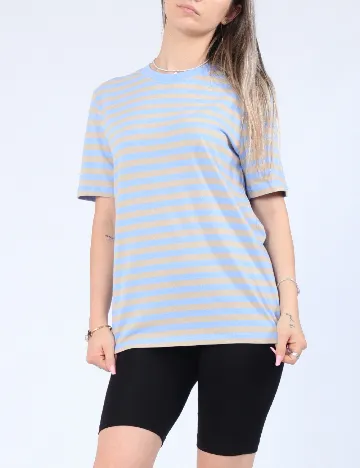 Tricou Pieces, bej/albastru