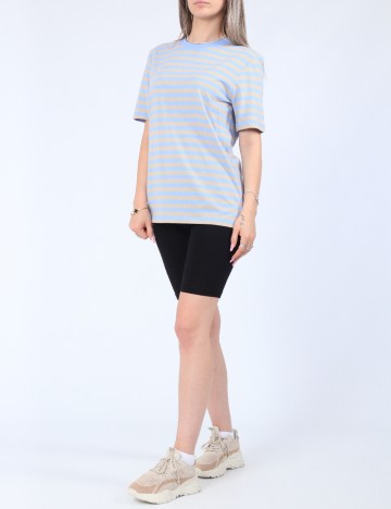 Tricou Pieces, bej/albastru