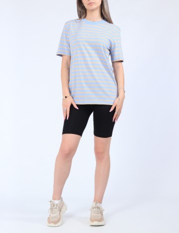 Tricou Pieces, bej/albastru
