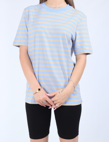 Tricou Pieces, bej/albastru
