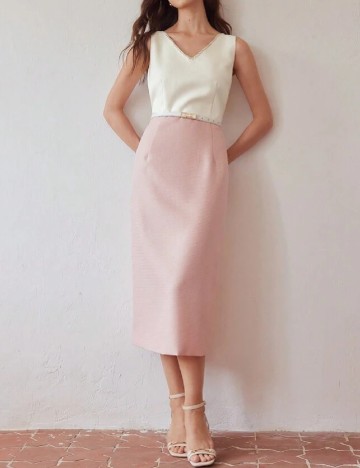 Rochie medie MOTF, alb/roz