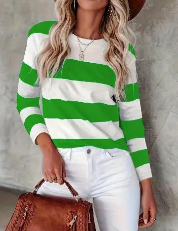 Bluza SHEIN, alb/verde