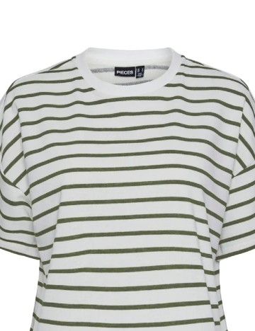 Tricou Pieces, alb/verde