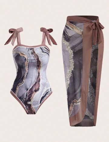 Costum de baie SHEIN CURVE, maro