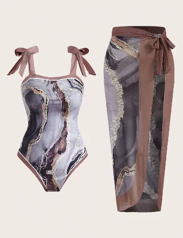 Costum de baie SHEIN CURVE, maro