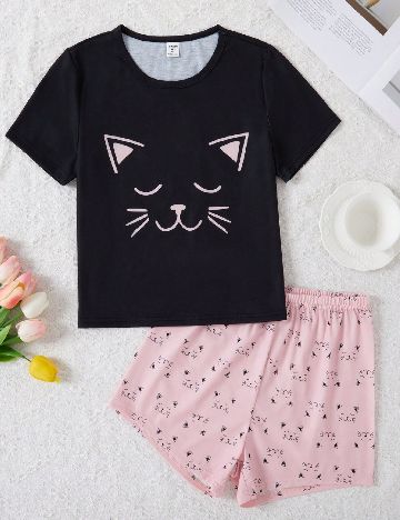 Pijama Shein Kids, negru/roz