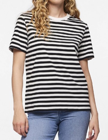 Tricou Pieces, alb/negru