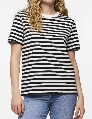 Tricou Pieces, alb/negru