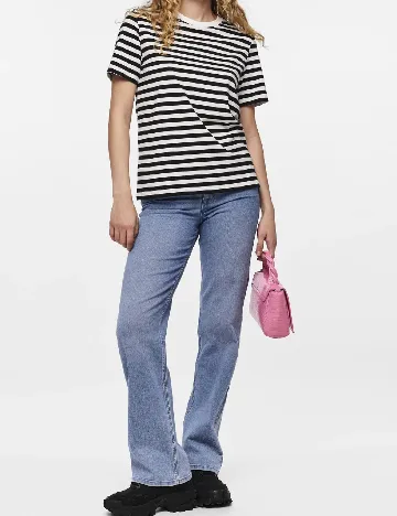 Tricou Pieces, alb/negru