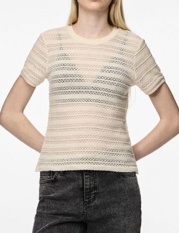 Tricou Pieces, crem