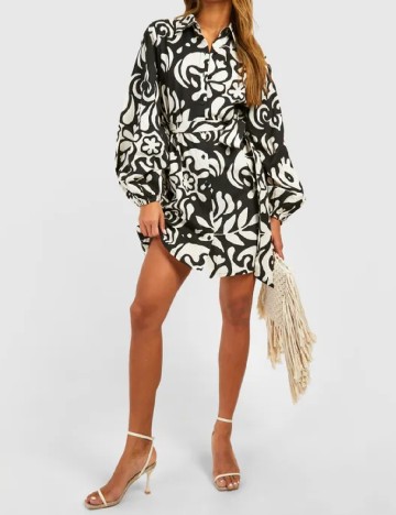 Rochie scurta Boohoo, alb/negru