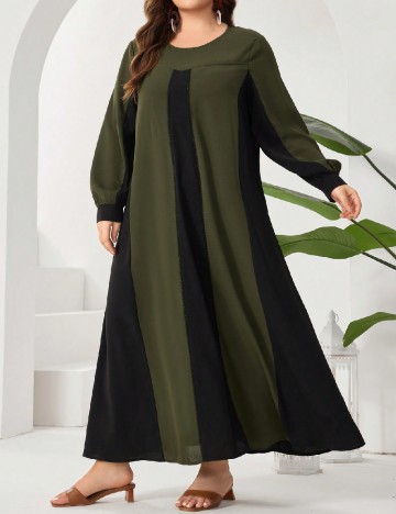 Rochie lunga SHEIN CURVE, verde/negru