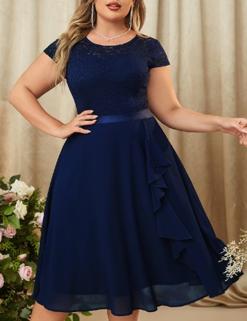 Rochie medie Miusol Plus Size, bleumarin