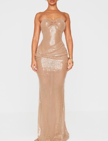 Rochie lunga PRETTYLITTLETHING, maro deschis