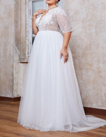 Rochie lunga Mgiacy Plus Size, alb