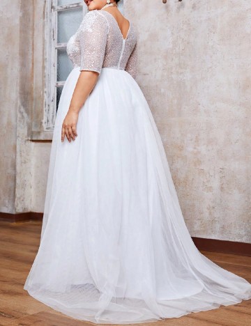 Rochie lunga Mgiacy Plus Size, alb