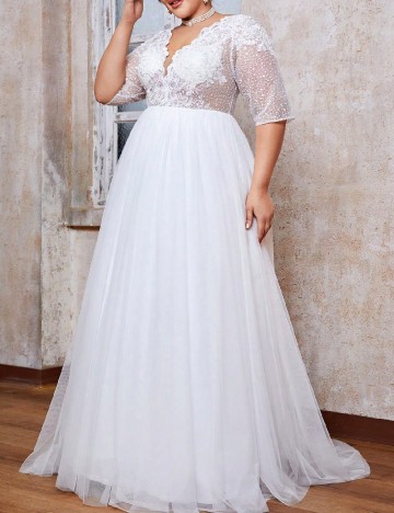 Rochie lunga Mgiacy Plus Size, alb