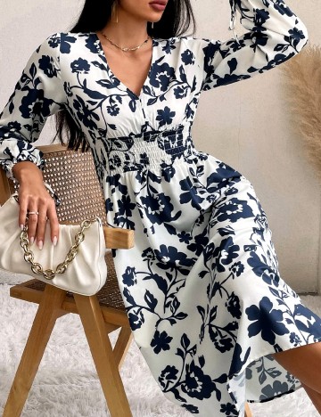 Rochie medie SHEIN, ecru/albastru