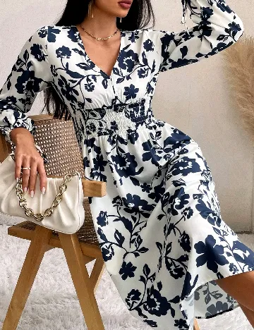 Rochie medie SHEIN, ecru/albastru