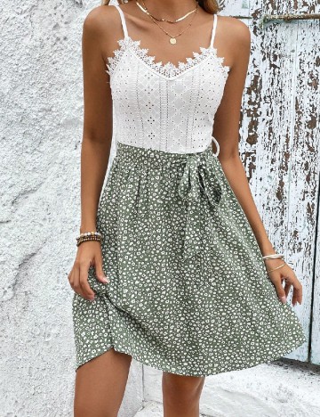 Rochie scurta SHEIN, alb/verde