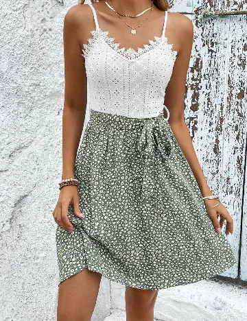Rochie scurta SHEIN, alb/verde