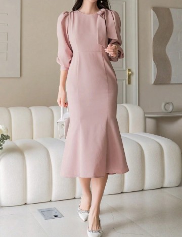 Rochie medie Dazy, roz pudra