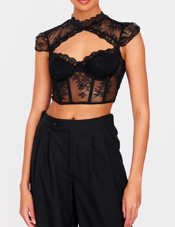 Top PRETTYLITTLETHING, negru