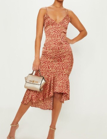Rochie medie PRETTYLITTLETHING, rosu/crem
