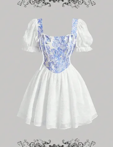 Rochie scurta SHEIN, alb/albastru