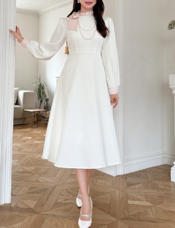 Rochie medie Dazy, ecru