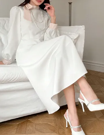 Rochie medie Dazy, ecru