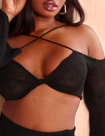 Top PRETTYLITTLETHING Plus Size, negru